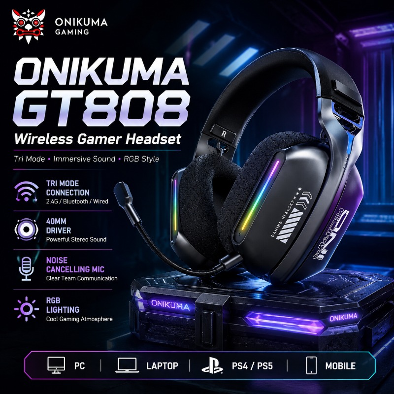 سماعة ألعاب لاسلكية ONIKUMA GT - مراجعة Gaming Headset Rgb وسعره