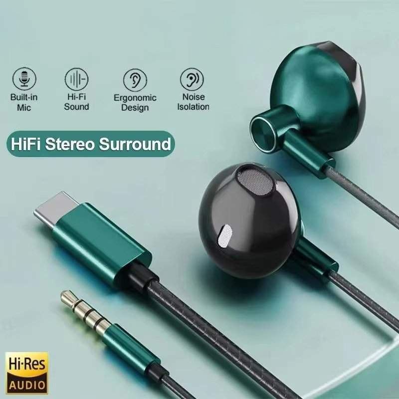 نوع C 3.5 مللي متر HIFI ستيريو - مراجعة Wired Earphone Mic وسعره