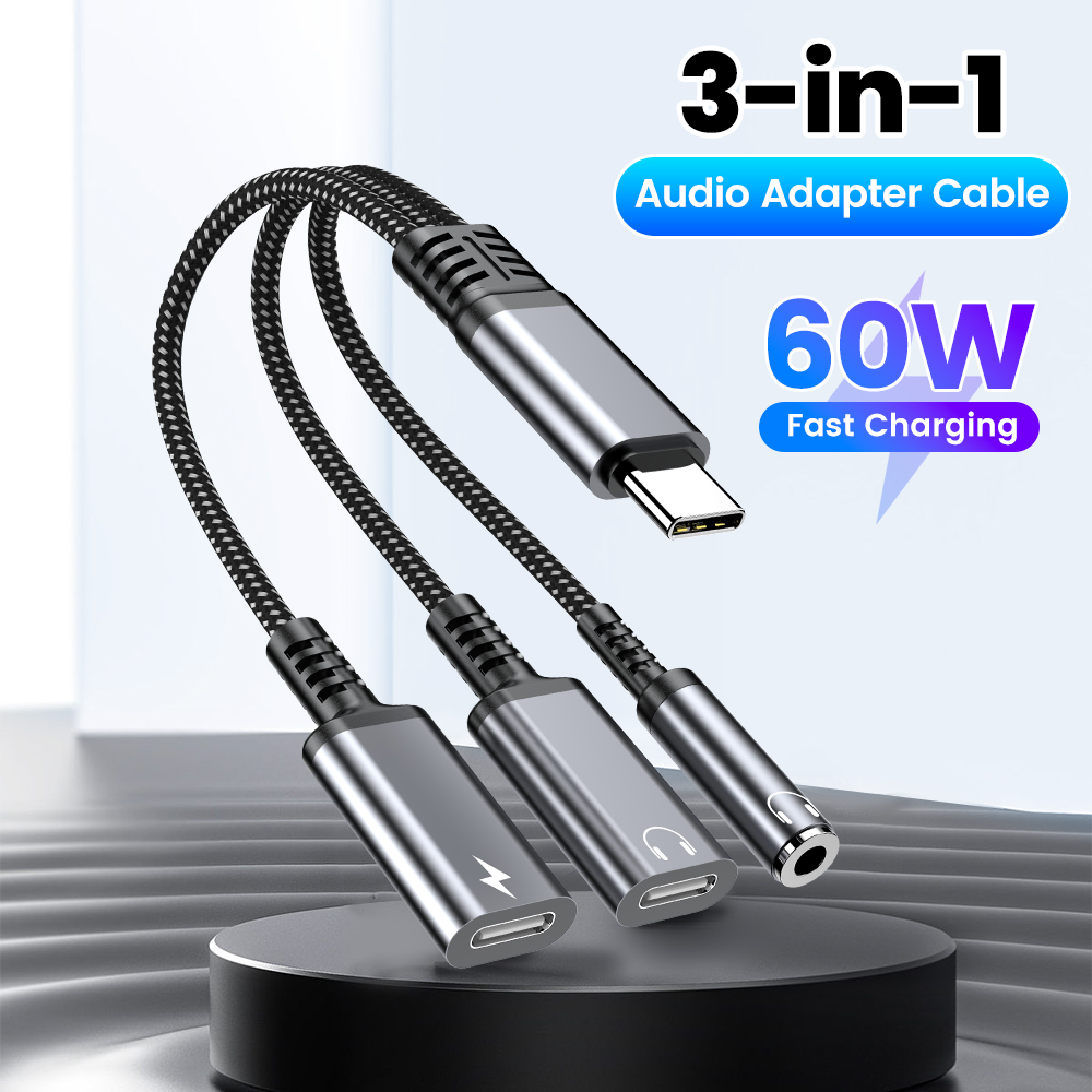 نوع C كابل محول الصوت 3in1 60  - مراجعة Earphone Splitter Jack وسعره