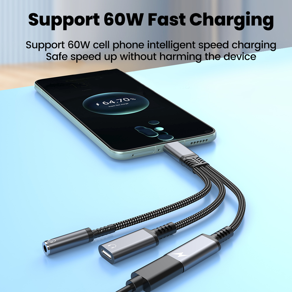 نوع C كابل محول الصوت 3in1 60  - مراجعة Earphone Splitter Jack وسعره